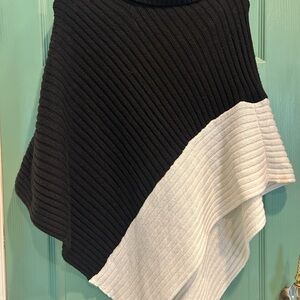 White House Black Market Black and Cream Ribbed Poncho